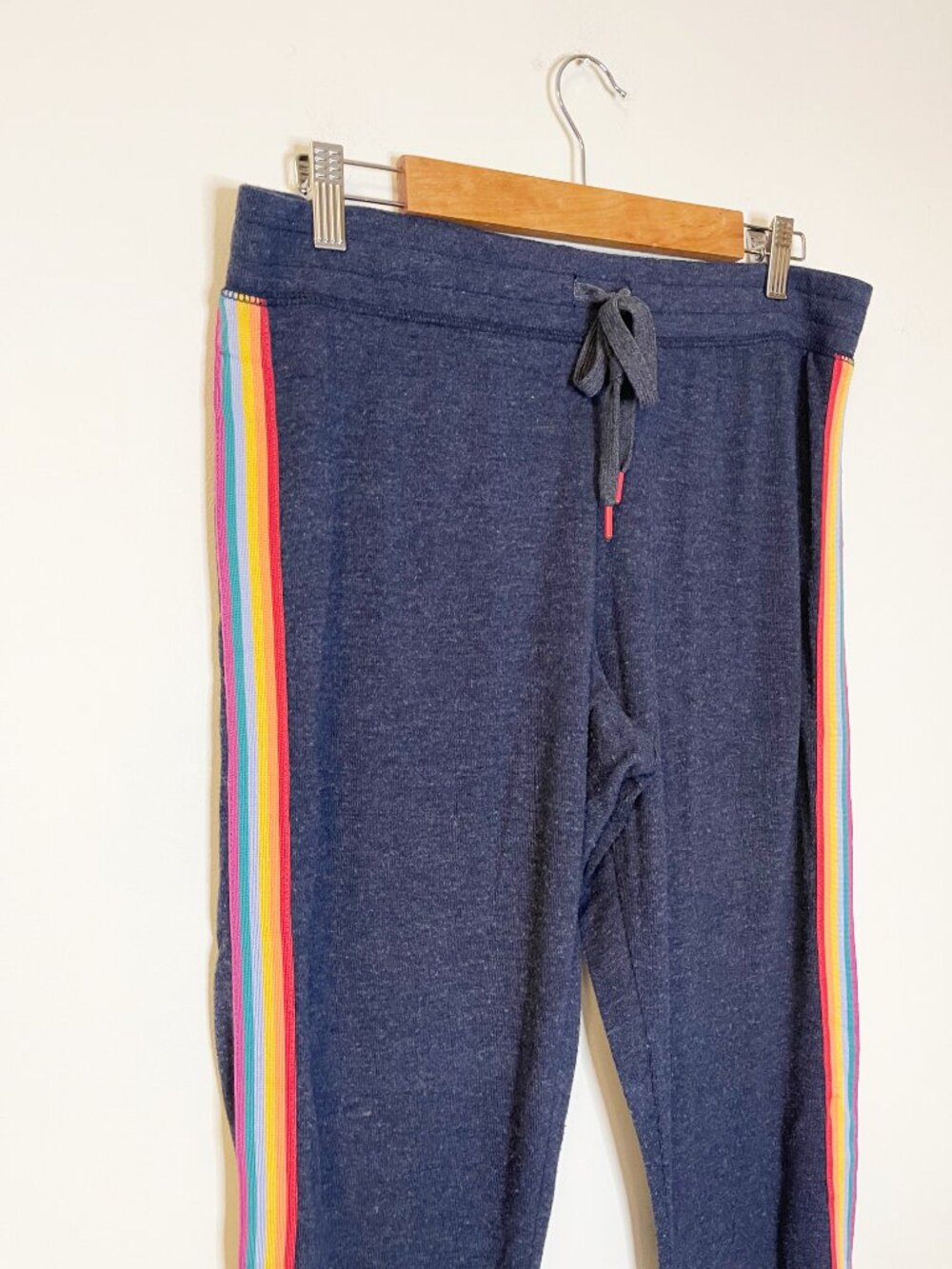 PJ Salvage Rainbow Stripe Jogger Lounge Pants Navy Blue Women's Large - Picture 4 of 6